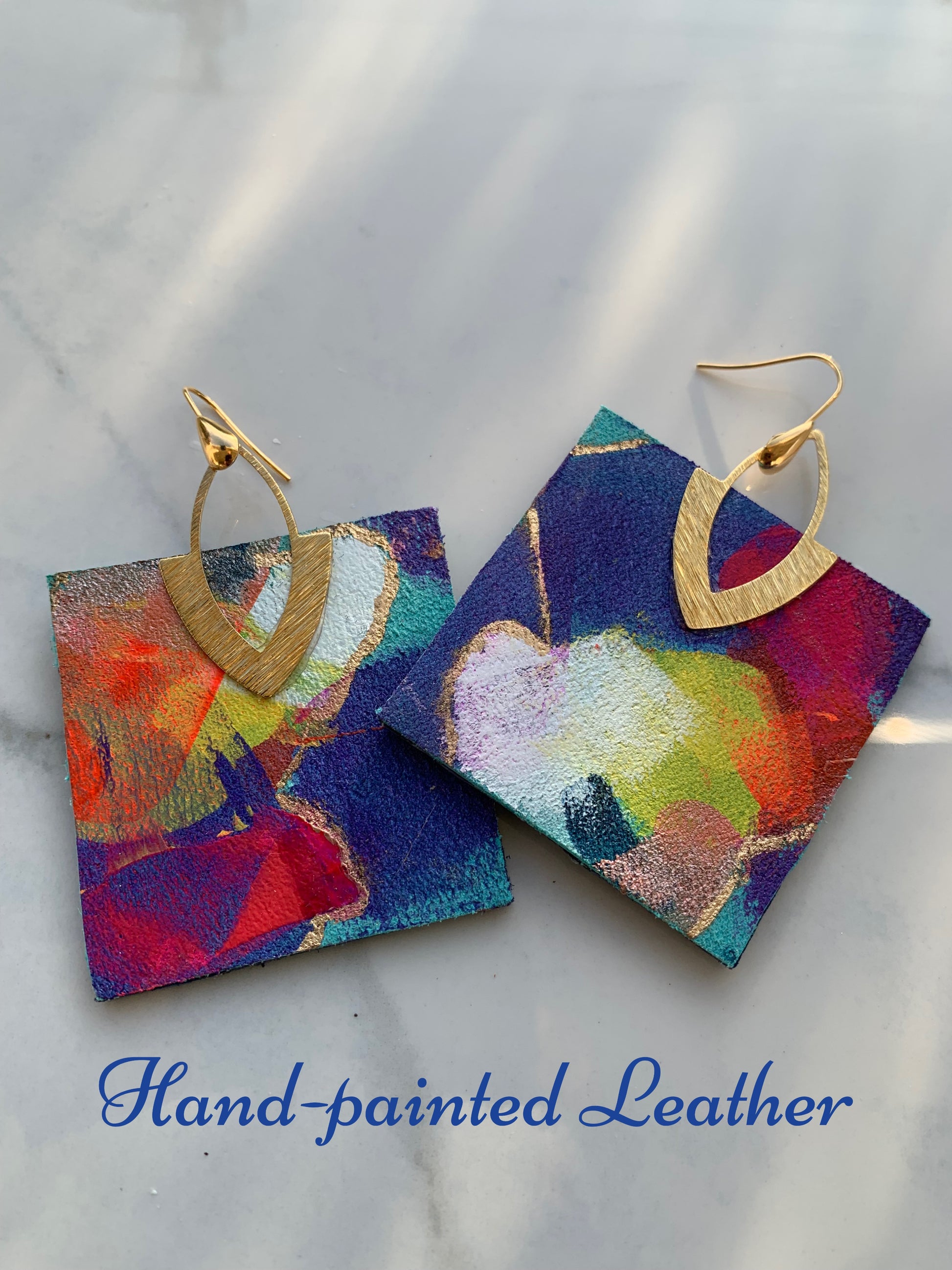 Hand-painted leather earrings 