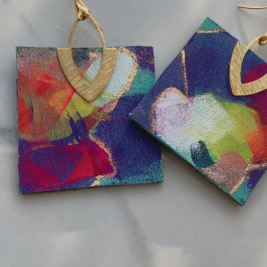 Hand-painted leather earrings 